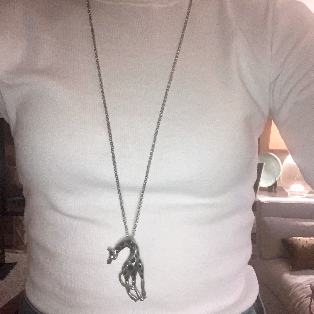 Long chain silver giraffe necklace